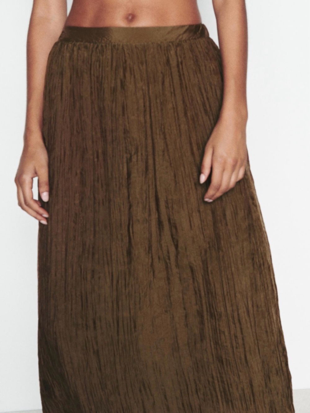 ZARA Bronze Gold Metallic Pleated Sheer Maxi Skirt - Size XS
